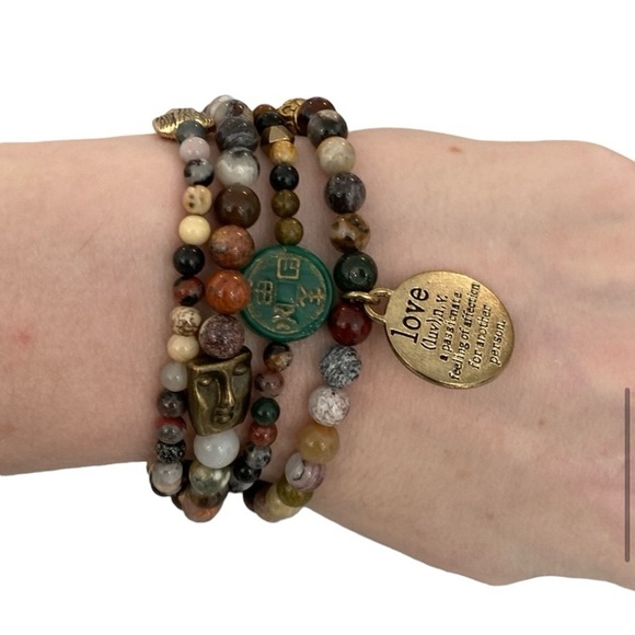 🔸NWT🔸 Natural Fossil Coral Gemstone Beaded Bracelet Set - Picture 1 of 16